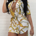  Stylish V Neck Printed White Polyester Mini Dress(Without Belt)