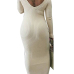  Stylish V Neck White Cotton Blend Sheath Mid Calf Dress