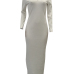  Stylish V Neck White Cotton Blend Sheath Mid Calf Dress