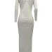  Stylish V Neck White Cotton Blend Sheath Mid Calf Dress