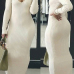  Stylish V Neck White Cotton Blend Sheath Mid Calf Dress