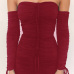  Trendy Dew Shoulder Drape Design Wine Red Polyester Sheath Mini Dress