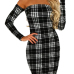  Trendy Dew Shoulder Grid Polyester Sheath Knee Length Dress