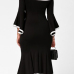  Trendy Dew Shoulder Patchwork Black Knee Length Dress