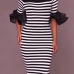  Trendy Dew Shoulder Striped Gauze Splicing Polyester Sheath Mid Calf Dress