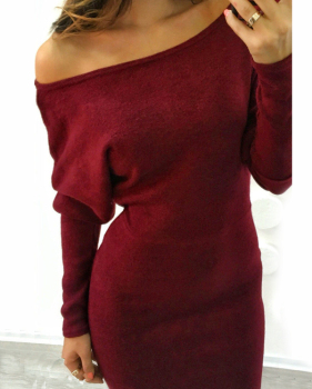  Trendy Dew Shoulder Wine Red Polyester Sheath Mini Dress