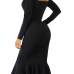  Trendy Falbala Design Black Polyester Sheath Mid Calf Dress