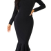  Trendy Falbala Design Black Polyester Sheath Mid Calf Dress