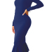  Trendy Falbala Design Royalblue Polyester Sheath Mid Calf Dress