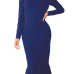  Trendy Falbala Design Royalblue Polyester Sheath Mid Calf Dress