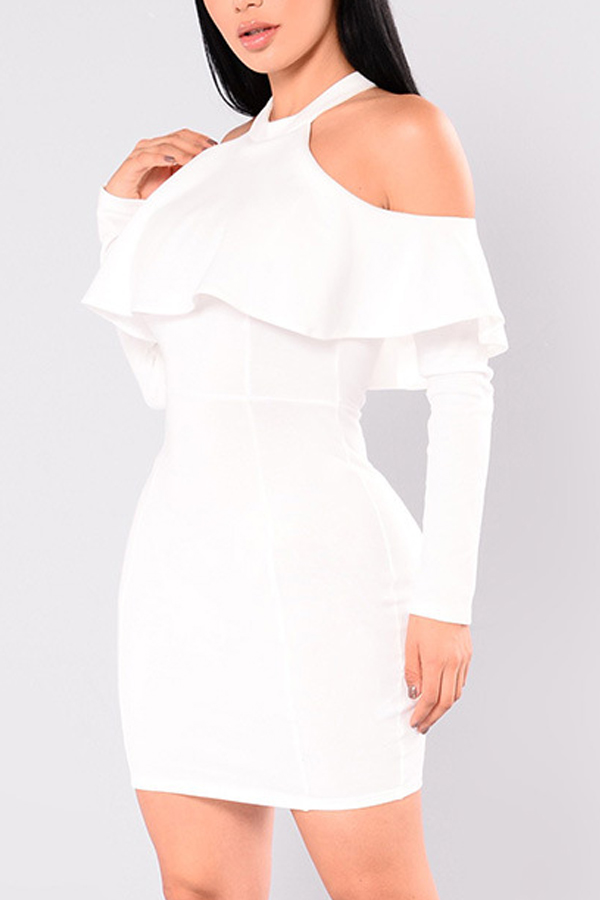  Trendy Hollow-out White Healthy Fabric Sheath Mini Dress