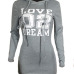  Trendy Hooded Collar Letters Printed Grey Cotton Blend Mini Dress