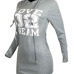  Trendy Hooded Collar Letters Printed Grey Cotton Blend Mini Dress