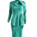  Trendy Round Neck Drape Collage Design Green Polyester Sheath Mid Calf Dress