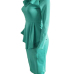  Trendy Round Neck Drape Collage Design Green Polyester Sheath Mid Calf Dress