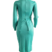  Trendy Round Neck Drape Collage Design Green Polyester Sheath Mid Calf Dress