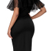  Trendy Round Neck Gauze Patchwork  Black Healthy Fabric Mid Calf Dress