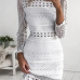  Trendy Round Neck Hollow-out White Lace Sheath Mini Dress