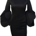  Trendy Round Neck Horn Sleeves Black Cotton Blend Sheath Knee Length Dress