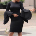  Trendy Round Neck Horn Sleeves Black Cotton Blend Sheath Knee Length Dress