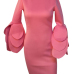  Trendy Round Neck Horn Sleeves Pink Cotton Blend Sheath Knee Length Dress