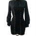  Trendy Round Neck Lace-up Black Polyester Sheath Mini Dress