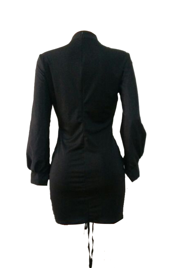  Trendy Round Neck Lace-up Black Polyester Sheath Mini Dress