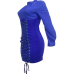  Trendy Round Neck Lace-up Blue Polyester Sheath Mini Dress