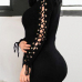  Trendy Round Neck Lace-up Hollow-out Black Cotton Sheath Mini Dress