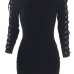  Trendy Round Neck Lace-up Hollow-out Black Cotton Sheath Mini Dress