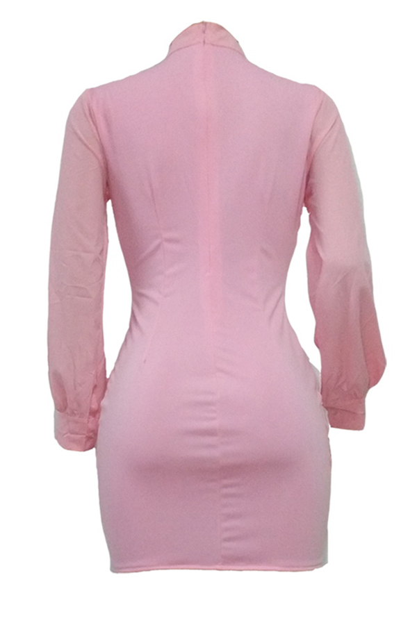  Trendy Round Neck Lace-up Pink Polyester Sheath Mini Dress