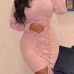  Trendy Round Neck Lace-up Pink Polyester Sheath Mini Dress