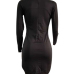  Trendy Round Neck Long Sleeves Hollow-out Black Healthy Fabric Sheath Mini Dress