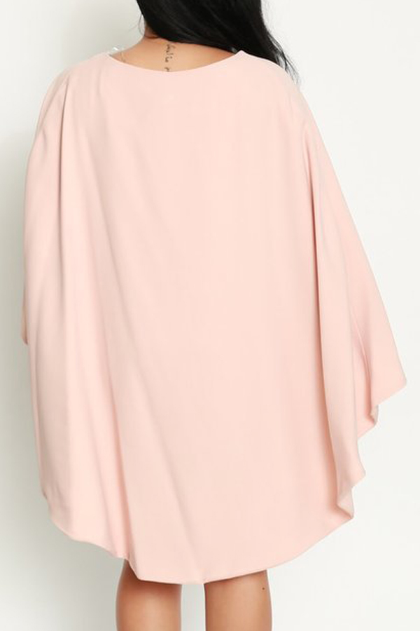  Trendy Round Neck Polyester Cloak Design Pink Polyester Sheath Mini Dress