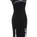  Trendy Round Neck Zipper Design Black Healthy Fabric Sheath Knee Length Dress