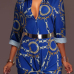  Trendy Turndown Collar Printed Blue Healthy Fabric Mini Dress(Without Belt)