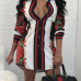  Trendy Turndown Collar Printed Patchwork Polyester Sheath Mini Dress