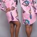  Trendy Turndown Collar Printed Pink Polyester Knee Length Dress