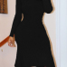  Trendy Turtleneck Asymmetrical Black Cotton Sheath Mid Calf Dress