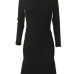  Trendy Turtleneck Asymmetrical Black Cotton Sheath Mid Calf Dress