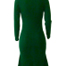  Trendy Turtleneck Asymmetrical Green Cotton Sheath Mid Calf Dress