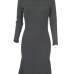  Trendy Turtleneck Asymmetrical Grey Cotton Sheath Mid Calf Dress