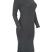  Trendy Turtleneck Asymmetrical Grey Cotton Sheath Mid Calf Dress