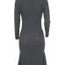  Trendy Turtleneck Asymmetrical Grey Cotton Sheath Mid Calf Dress