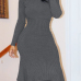  Trendy Turtleneck Asymmetrical Grey Cotton Sheath Mid Calf Dress