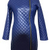  Trendy Turtleneck Long Sleeves Zipper Design Blue Leather Mini Dress