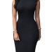  Trendy Turtleneck Tank Sleeveless Falbala Design Black Polyester Sheath Knee Length Dress