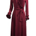  Trendy V Neck Falbala Design Wine Red Polyester Mid Calf Dress