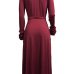  Trendy V Neck Falbala Design Wine Red Polyester Mid Calf Dress