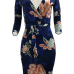  Trendy V Neck Floral Print  Polyester Sheath Knee Length Dress